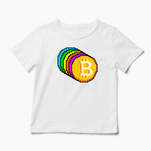 Tricou Personalizat Bitcoin Curcubeu - Copii-Alb
