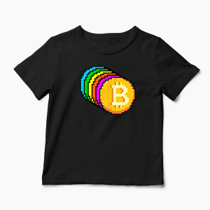 Tricou Personalizat Bitcoin Curcubeu - Copii-Negru