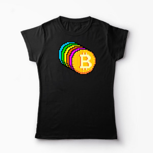Tricou Personalizat Bitcoin Curcubeu - Femei-Negru
