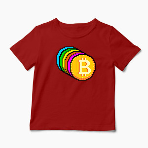 Tricou Personalizat Bitcoin Curcubeu - Copii-Roșu
