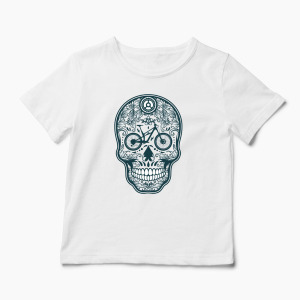 Tricou Personalizat Craniu Downhill Mountain Bike - Copii-Alb