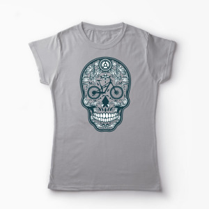 Tricou Personalizat Craniu Downhill Mountain Bike - Femei-Gri