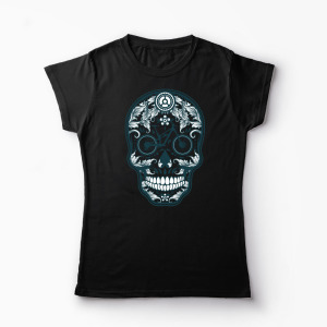 Tricou Personalizat Craniu Downhill Mountain Bike - Femei-Negru