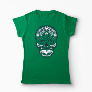 Tricou Personalizat Craniu Downhill Mountain Bike - Femei-Verde
