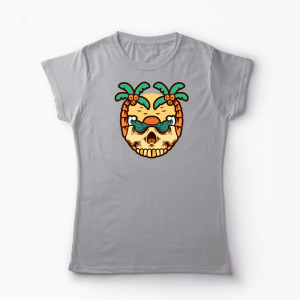 Tricou Personalizat Craniu Ocean Vară Palmieri - Femei-Gri