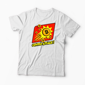 Tricou Personalizat Crypto Attack Bitcoin - Bărbați-Alb