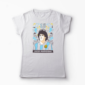 Tricou Personalizat Diego Maradona 10 Argentina - Femei-Alb