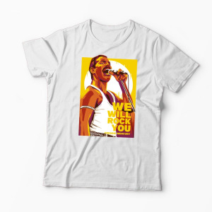 Tricou Personalizat Freddie Mercury We Will Rock You - Bărbați-Alb