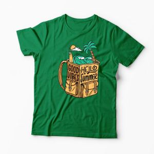 Tricou Personalizat Hello Summer Good Vibes - Bărbați-Verde
