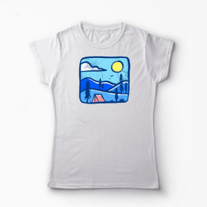 Tricou Personalizat Înapoi în Natură Camping - Femei-Alb