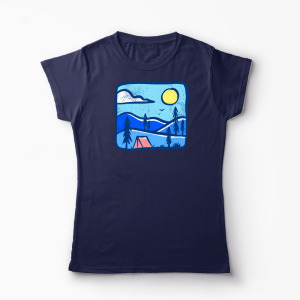 Tricou Personalizat Înapoi în Natură Camping - Femei-Bleumarin