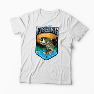 Tricou Personalizat Keep Calm And Go Fishing  - Bărbați-Alb