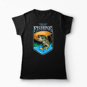 Tricou Personalizat Keep Calm And Go Fishing  - Femei-Negru