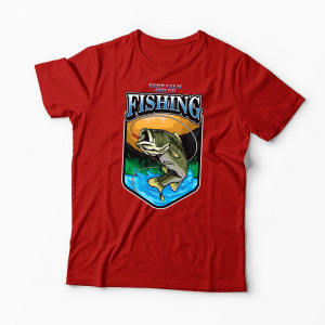 Tricou Personalizat Keep Calm And Go Fishing  - Bărbați-Roșu