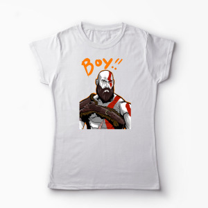 Tricou Personalizat Kratos BOY! - Femei-Alb