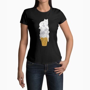 Tricou Femei Personalizat Inghetata Pisici - Femei-Negru