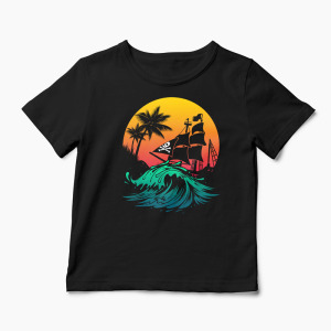 Tricou Personalizat Pirate Ship - Copii-Negru