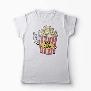 Tricou Personalizat Pop Korn Rock - Femei-Alb