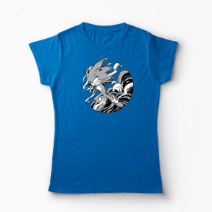 Tricou Personalizat Sonic Monochrome - Femei-Albastru Regal