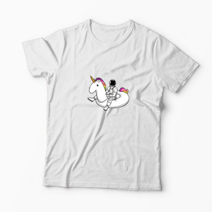 Tricou Personalizat Unicorn Plutitor cu Astronaut - Bărbați-Alb