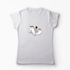 Tricou Personalizat Unicorn Plutitor cu Astronaut - Femei-Alb