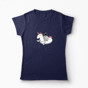 Tricou Personalizat Unicorn Plutitor cu Astronaut - Femei-Bleumarin
