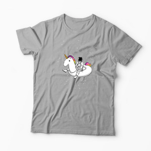 Tricou Personalizat Unicorn Plutitor cu Astronaut - Bărbați-Gri