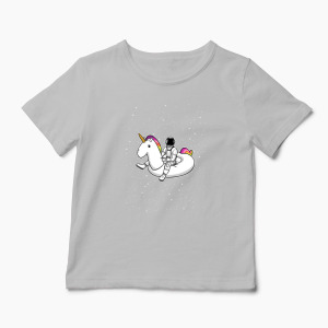 Tricou Personalizat Unicorn Plutitor cu Astronaut - Copii-Gri