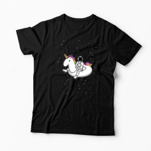 Tricou Personalizat Unicorn Plutitor cu Astronaut - Bărbați-Negru