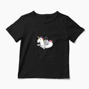 Tricou Personalizat Unicorn Plutitor cu Astronaut - Copii-Negru