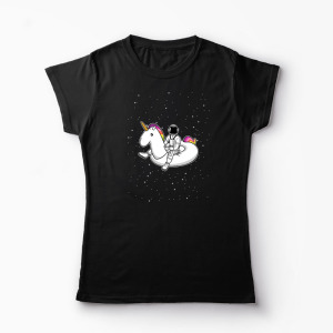 Tricou Personalizat Unicorn Plutitor cu Astronaut - Femei-Negru