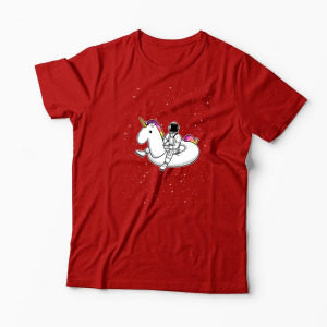 Tricou Personalizat Unicorn Plutitor cu Astronaut - Bărbați-Roșu