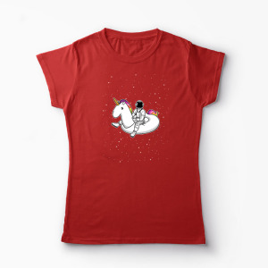 Tricou Personalizat Unicorn Plutitor cu Astronaut - Femei-Roșu