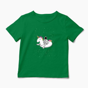 Tricou Personalizat Unicorn Plutitor cu Astronaut - Copii-Verde
