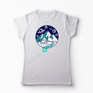 Tricou Personalizat Vedere Munte Noapte Planete Stele - Femei-Alb