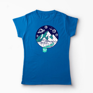 Tricou Personalizat Vedere Munte Noapte Planete Stele - Femei-Albastru Regal