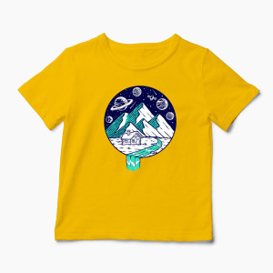Tricou Personalizat Vedere Munte Noapte Planete Stele - Copii-Galben