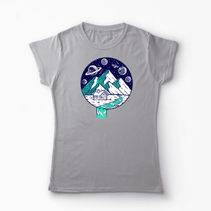 Tricou Personalizat Vedere Munte Noapte Planete Stele - Femei-Gri