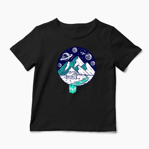 Tricou Personalizat Vedere Munte Noapte Planete Stele - Copii-Negru