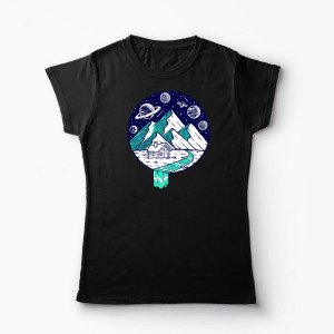 Tricou Personalizat Vedere Munte Noapte Planete Stele - Femei-Negru