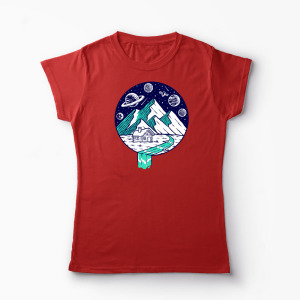Tricou Personalizat Vedere Munte Noapte Planete Stele - Femei-Roșu