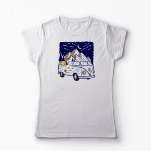 Tricou Personalizat VW T1 Rulotă Munți - Femei-Alb