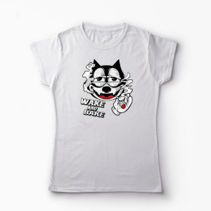 Tricou Personalizat Wake And Bake High - Femei-Alb