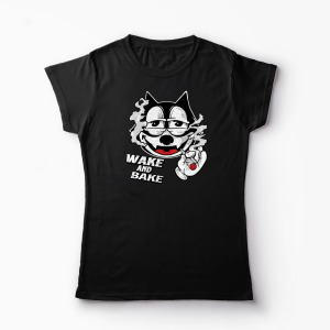 Tricou Personalizat Wake And Bake High - Femei-Negru