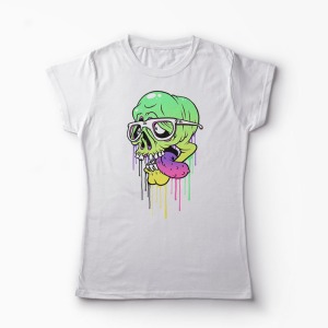 Tricou Personalizat Craniu Colorat  - Femei-Alb