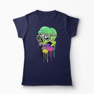 Tricou Personalizat Craniu Colorat  - Femei-Bleumarin