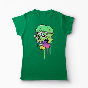 Tricou Personalizat Craniu Colorat  - Femei-Verde
