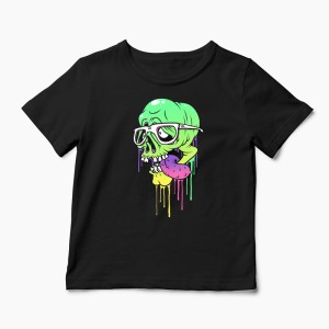 Tricou Personalizat Craniu Colorat  - Copii-Negru