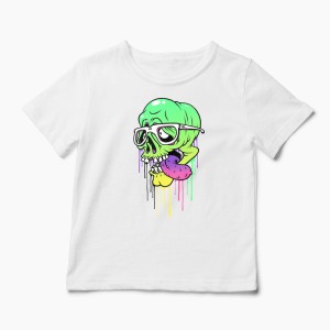 Tricou Personalizat Craniu Colorat  - Copii-Alb