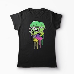 Tricou Personalizat Craniu Colorat  - Femei-Negru
